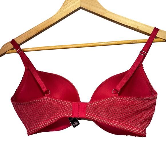 Victoria’s Secret Very Sexy Push-Up Bra 34DD Red Lace Mesh Underwire Adjustable - Picture 2 of 7